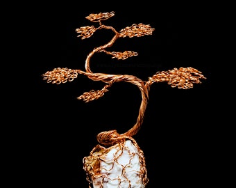 Mini Handmade Copper Wire Bonsai Tree White Jasper Crystal