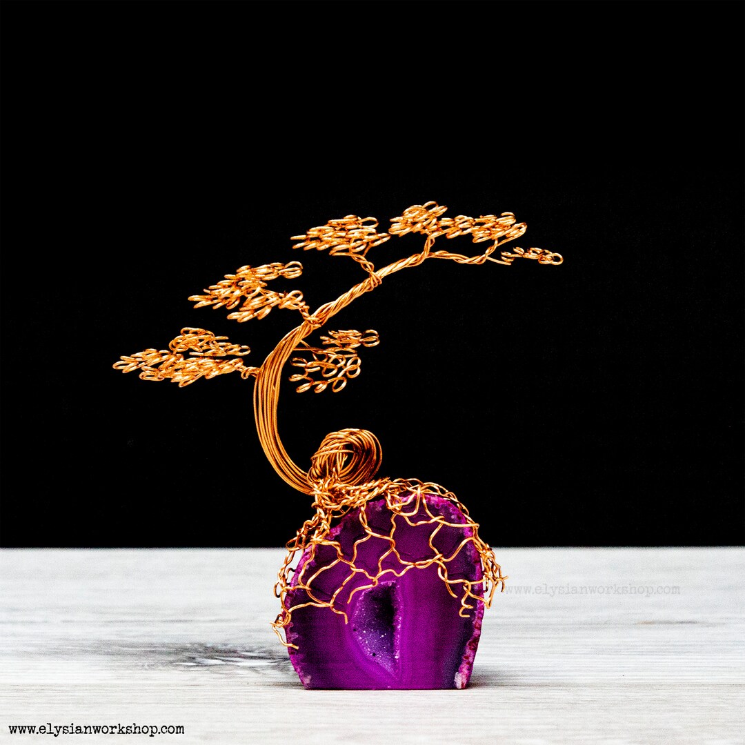 Mini Copper Wire Sweeping Cascade Bonsai Tree Pink Agate Crystal - Etsy