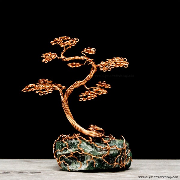 Mini Copper Wire Bonsai Tree Moss Agate Crystal