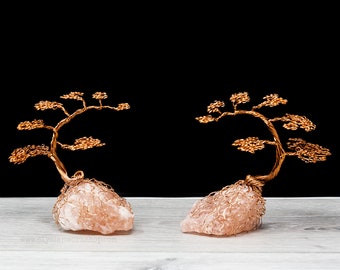 Set of 2 Handmade Copper Wire Cascade Bonsai Tree Himalayan Rock