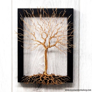 Medium Copper Wire Cascade on Black Wood Frame