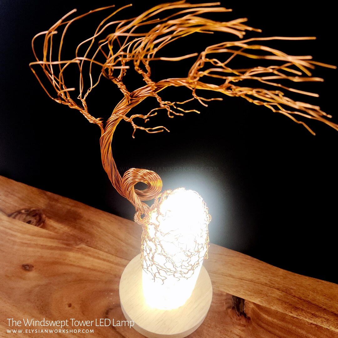 Tree Moodlights Windswept Tower LED Lamp Copper Selenite Wire Bonsai Tree Mood Night ...