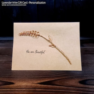 Carte de voeux personnalisée en fil de cuivre, fleur de lavande, 7e anniversaire, Saint-Valentin, mariage des mères, sur mesure