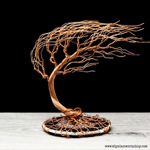 Handmade Copper Wire Cascade Windswept Bonsai Tree Grey Agate Crystal