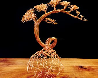 Handmade Copper Wire Cascade Bonsai Tree Sculpture - Large