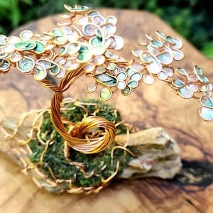 Cascade Bonsai Painted Copper Wire Tree on Stone Gift Artificial Bonsai Sculpture Rustic Boho Home Decor