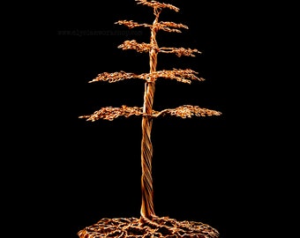 Copper Wire True North Redwood Cedar Tree on Agate