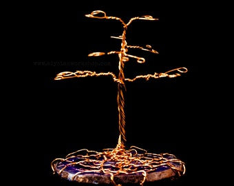 Small Copper Wire and Purple Agate Crystal Jewelry Earring Tree
