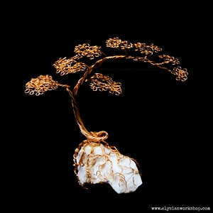 Mini Handmade Copper Wire Cascade Bonsai Tree Sculpture White Jasper Crystal