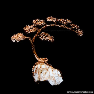 Mini Handmade Copper Wire Cascade Bonsai Tree Sculpture White Jasper Crystal