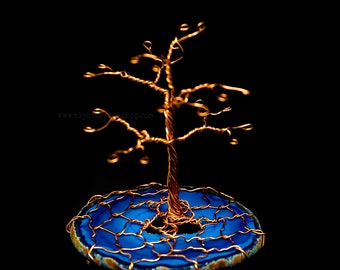 Small Copper Wire and Agate Crystal Jewelry Earring Tree Sculpture