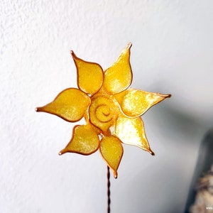 Sunflower on Driftwood Boho Beach Copper Wire Flower Sculpture