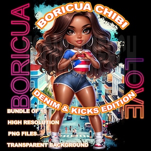 Boricua Groove Chibi Style - Digital Art Boricua Chibi - Perfect for Fans of Unique Puerto Rican Style - P FKN R PNG Bundle for POD