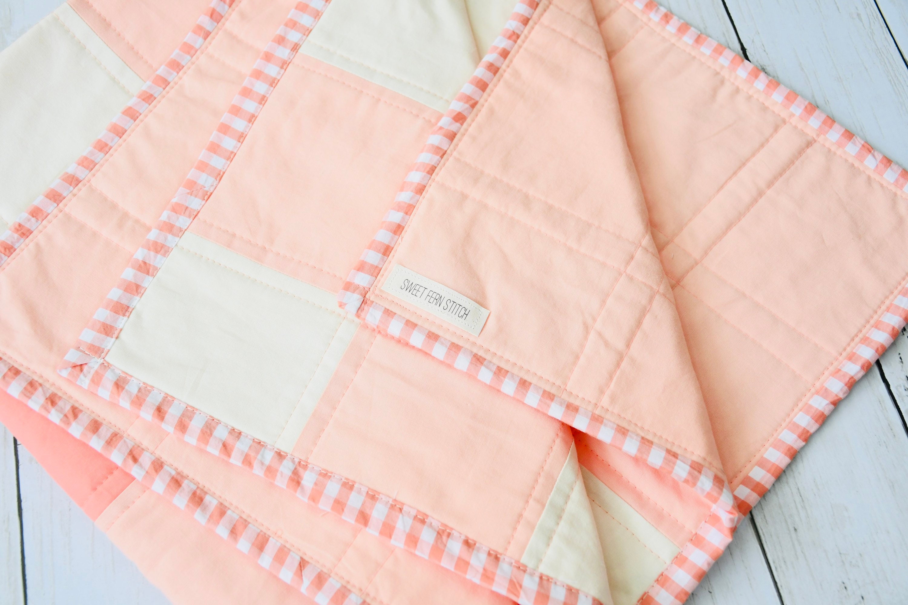 Handmade Baby Quilt, Baby Girl Quilt, Gingham Baby Quilt, Cotton Baby
