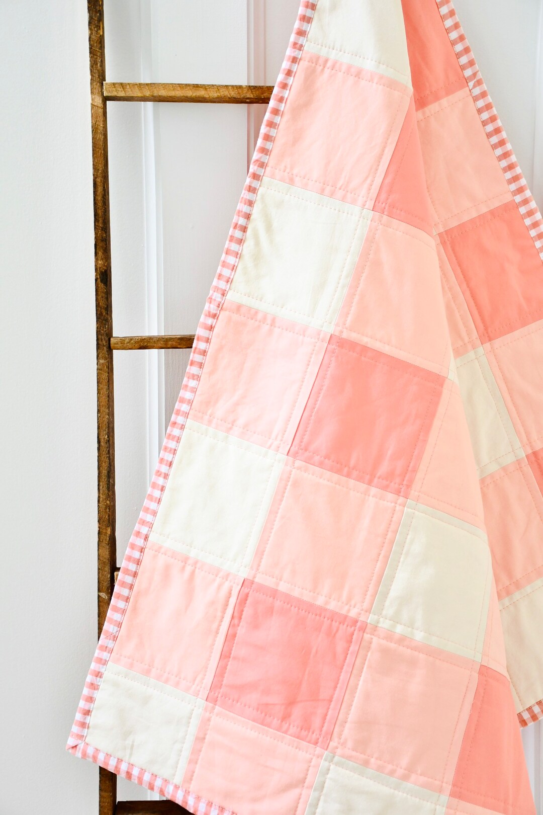 Handmade Baby Quilt, Baby Girl Quilt, Gingham Baby Quilt, Cotton Baby