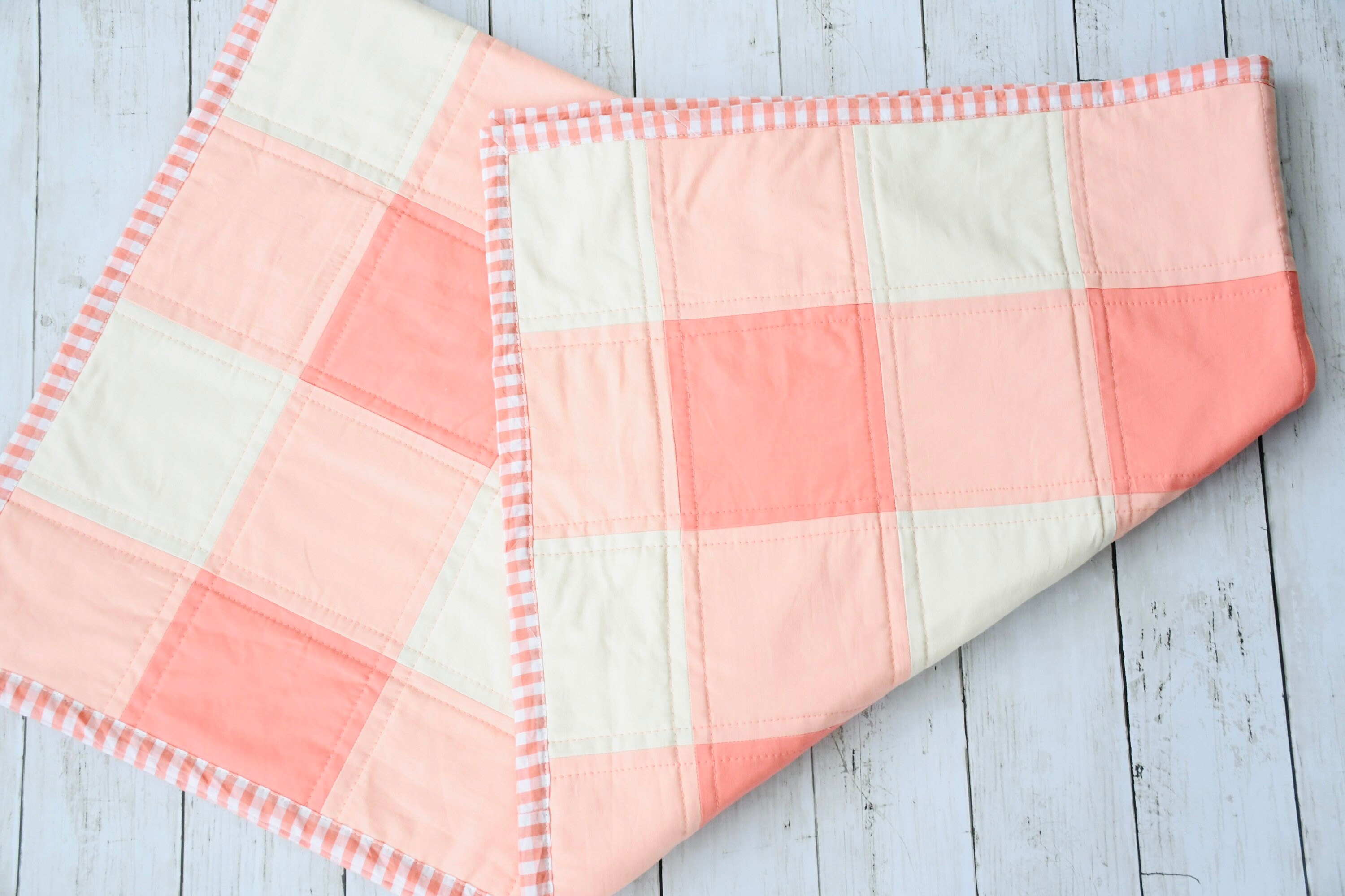Handmade Baby Quilt, Baby Girl Quilt, Gingham Baby Quilt, Cotton Baby