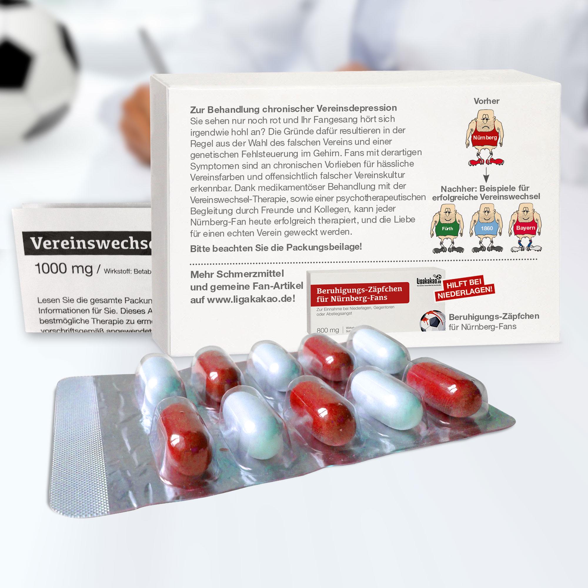NÜRNBERG Vereinswechsel-Therapie – Lustiges Fan-Geschenk Mit Lakritz-Tabletten, Für Fans Mit Chronischer Vereinsdepression, Inkl. Grußkarte