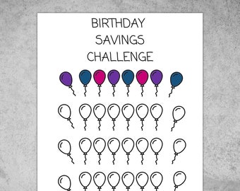 Birthday Savings Cash Challenge - Letter Size