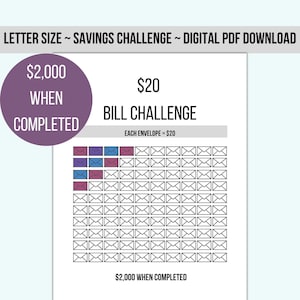 20 Dollar Bill Savings Challenge - Letter Size