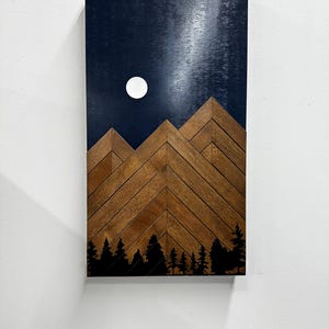 Rustic Electrical Panel Cover – Midnight Blue Mountain Art – Breaker Box Concealment – Custom Size Panel Cover – Rustic Wall Decor