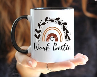 Work Bestie Rainbow Boho Coworker Mug, Co-Worker Gift Idea, Colleague Gifts, Birthday Present for Work Best Friend, Work Office BFF Mug