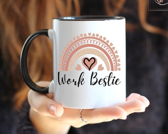 Work Bestie Boho Rainbow Coworker Mug, Co-Worker Gift Idea, Colleague Gifts, Birthday Present for Work Best Friend, Work Office BFF Mug