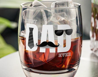 Best Dad Ever Whiskey Glass, Fathers Day Gift, Rocks Glass, Dad Shot Glass, Dad Wine, Stepfather, Dad with Beard, Dads Juice, Daddys Whiskey