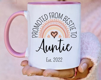 Promoted from Bestie to Auntie Est 2023 Mug, Auntie Mug, Pregnancy Announcement, Bestie Mug, Aunt to Be Gift, Pregnancy Reveal, Best Friend