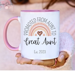 Promoted to Great Aunt Est 2023 Mug, Great Auntie Gift, Pregnancy Announcement, Aunt to Great Aunt, Great Aunt to Be Gift, New Baby Reveal