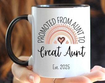 Promoted to Great Aunt Est 2025 Mug, Great Auntie Gift, Pregnancy Announcement, Aunt to Great Aunt, Great Aunt to Be Gift, New Baby Reveal