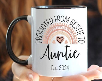 Promoted from Bestie to Auntie Est 2024 Mug, Auntie Mug, Pregnancy Announcement, Bestie Mug, Aunt to Be Gift, Pregnancy Reveal, Best Friend