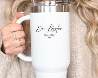 Custom Name Doctor Tumbler Personalized PHD Graduation Gift Med School Grad Present Doctorate New DR Mug White Coat Ceremony Gifts For Her