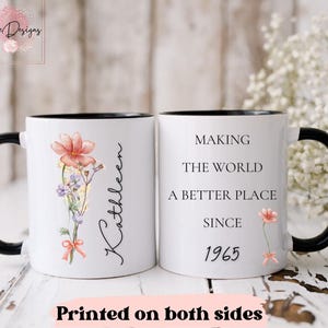 Cadeau personnalisé pour 60e anniversaire, tasse joyeux 60e anniversaire, tasse 1965, tasse six thés, gobelet 60 ans, cadeau d'anniversaire pour maman, née en 1965