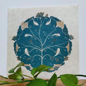 Linocut "Jardin d'Oh", Handmade print, print, limited edition, nature, lotus, koi carp, handmade
