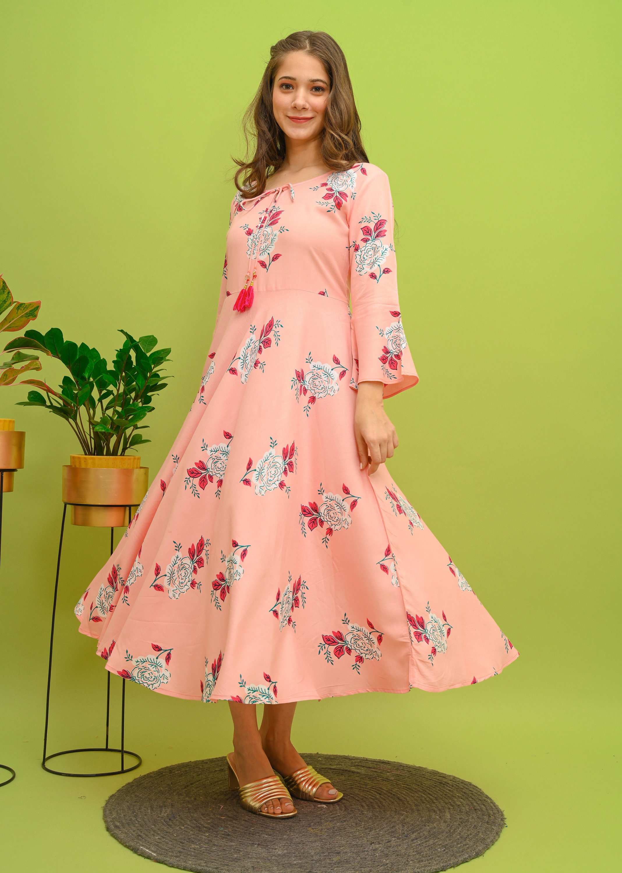 Floral Sequinned Western Dress With Frill Sleeves Baby Pink Etsy UK