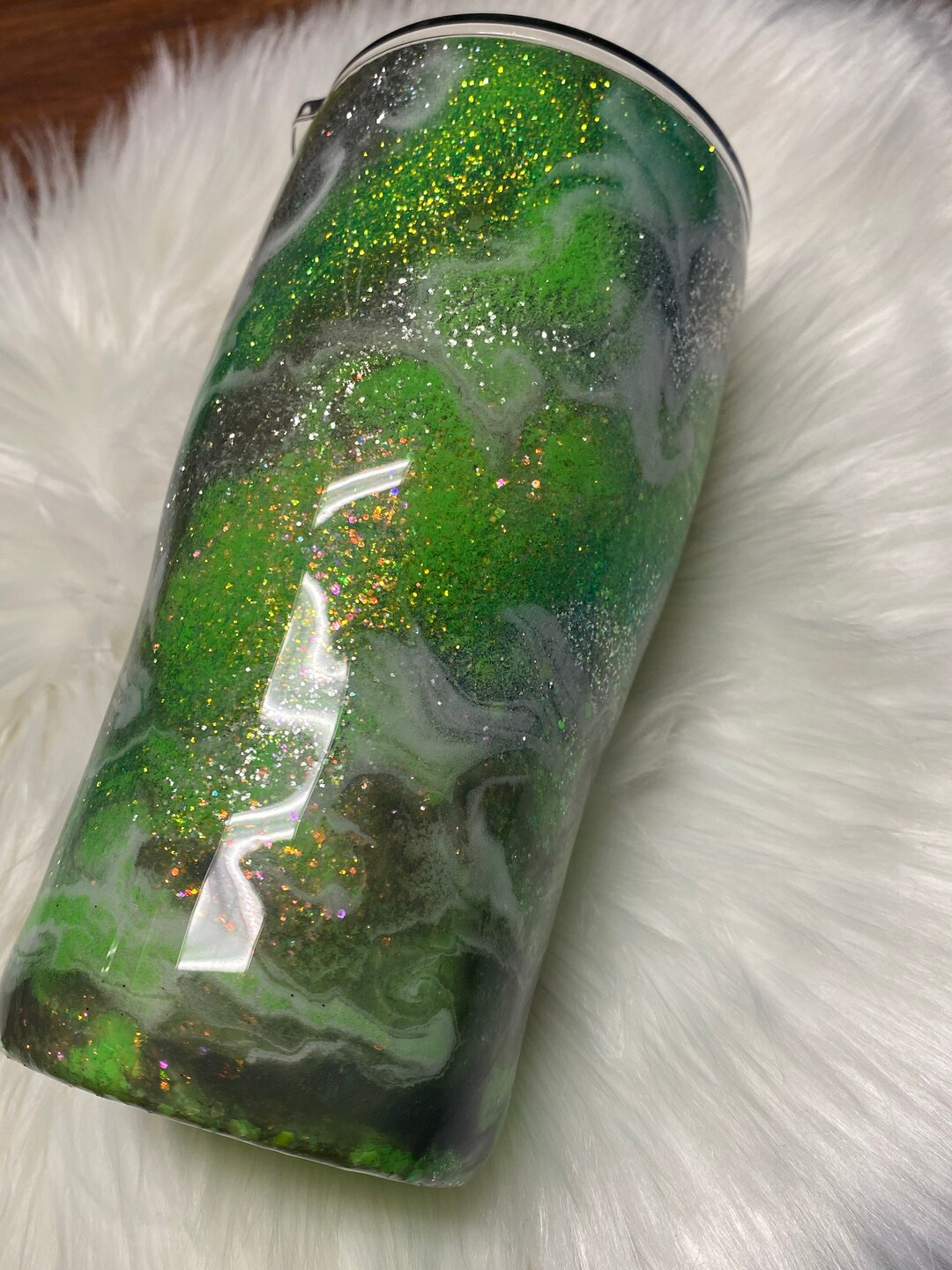 Lime Green Glitter Tumbler White and Silver Glitter Epoxy Etsy
