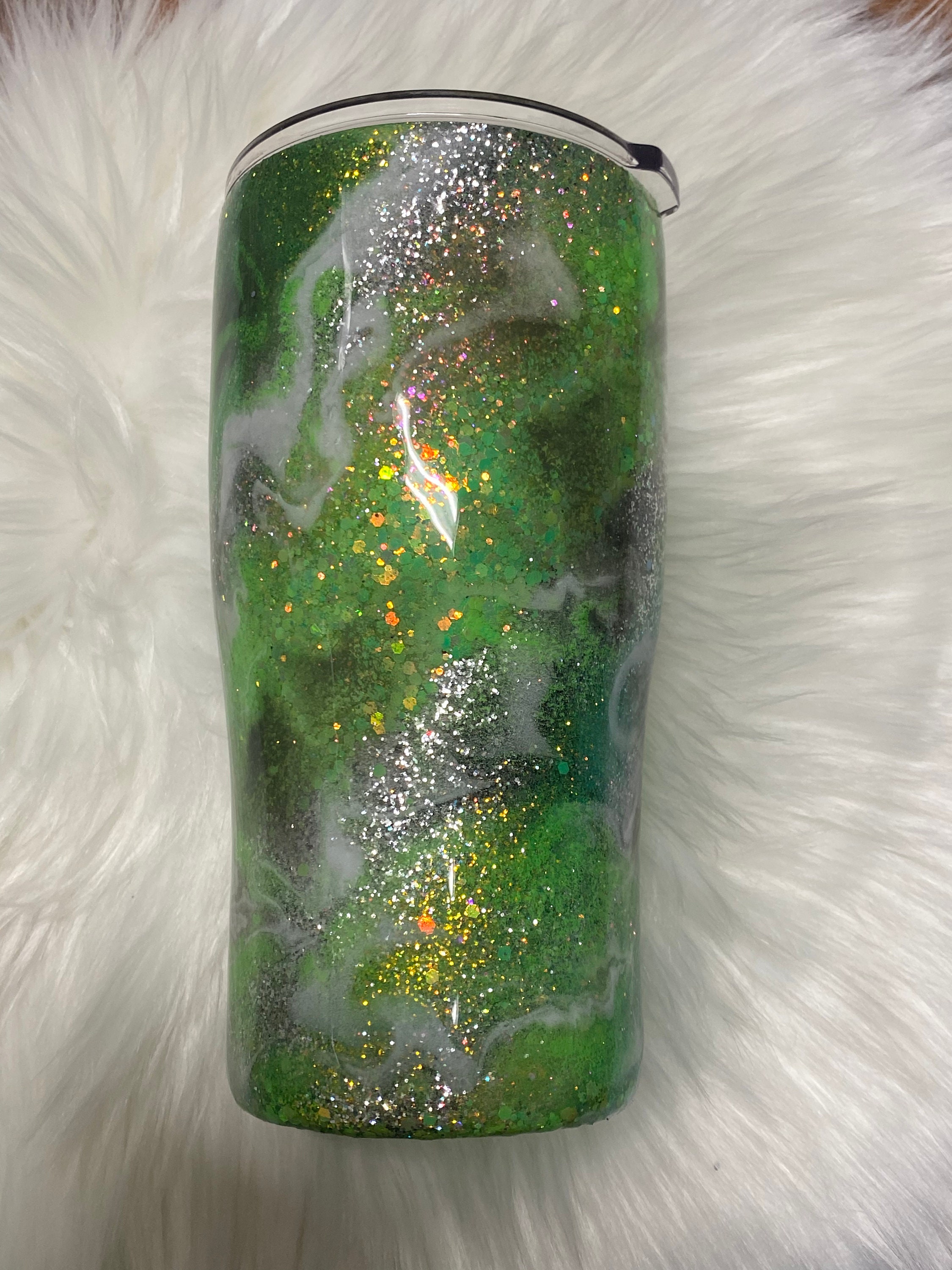 Lime Green Glitter Tumbler White and Silver Glitter Epoxy Etsy