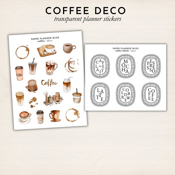 COFFEE PLANNER STICKERS - transparent stickers | journal stickers | bujo stickers | planner stickers | coffee stickers | latte | espresso