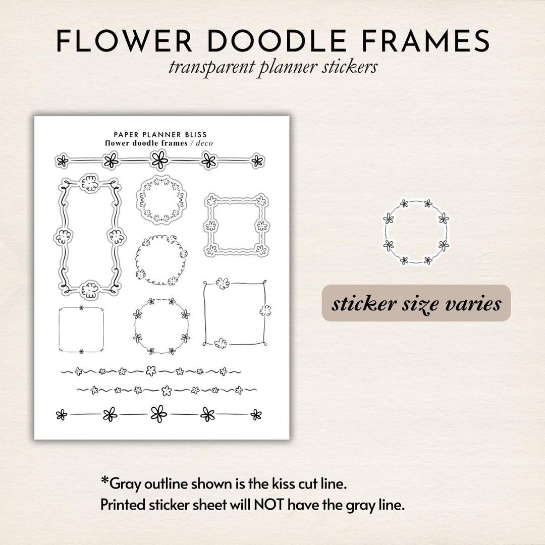 FLOWER DOODLE FRAMES - Transparent Stickers | Journal Stickers | Bujo ...