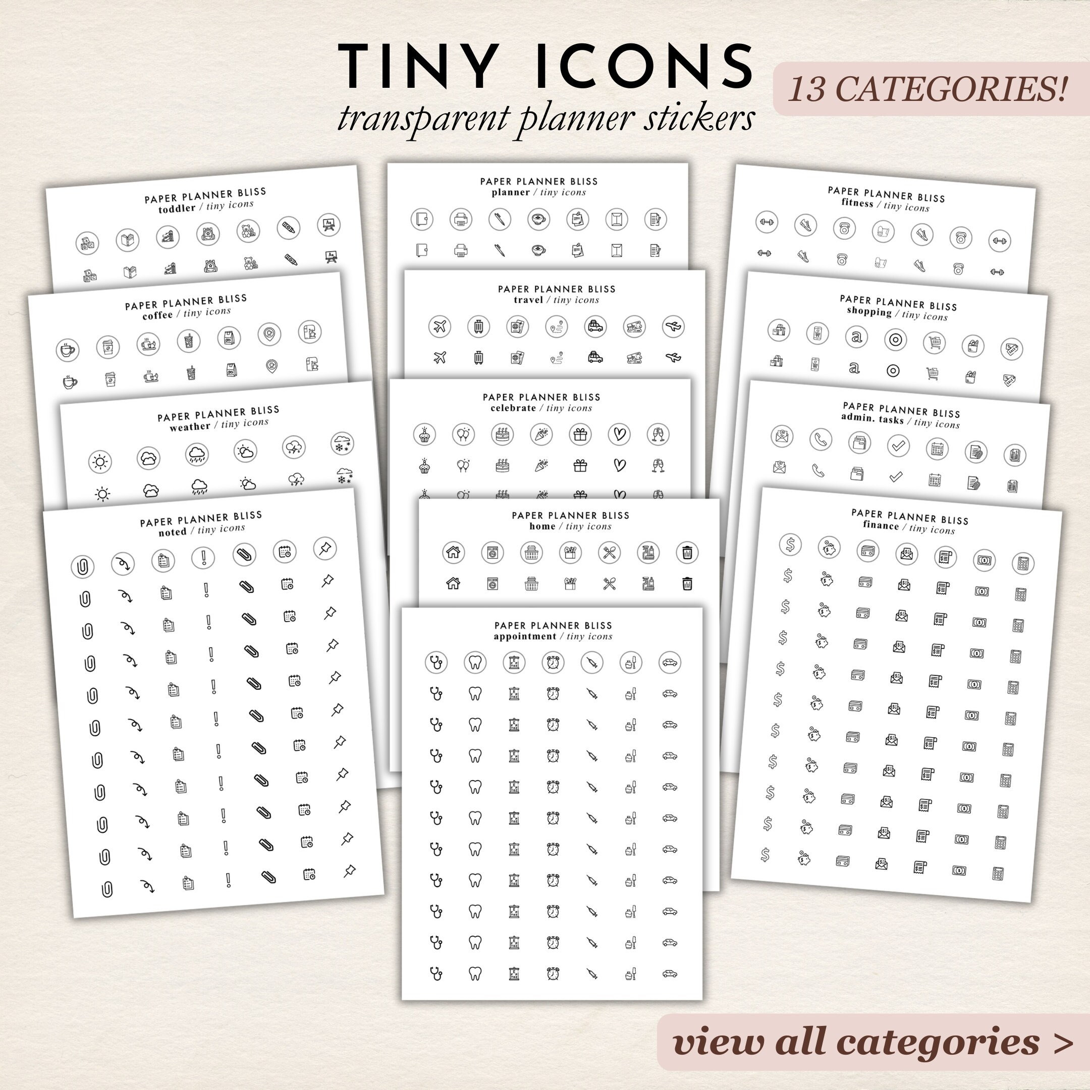 TINY ICONS PLANNER Transparent Stickers - Functional Planner Stickers ...