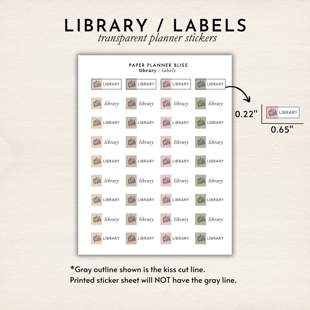 LIBRARY LABEL STICKERS - Transparent Stickers | Label Planner Stickers ...