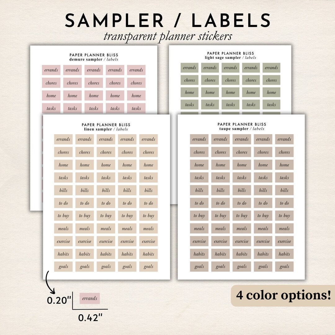 Sampler LABELS PLANNER STICKERS Transparent Stickers Text Labels ...