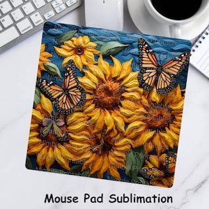 Sunflowers and Butterflies Mouse Pad Sublimation Digital Download Digital File Sublimation Mouse Pad PNG Flower PNG