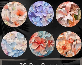 3D Floral Car Coaster PNG, Floral PNG, Car Coaster PNG, Instant Downloads Sublimation Design Car Accessories