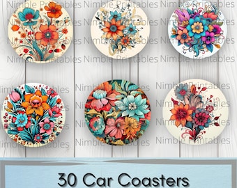 Boho Floral Car Coaster PNG, Floral, Car Coaster PNG, Boho PNG, Instant Downloads Sublimatie Design Autoaccessoires