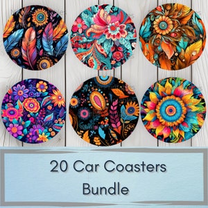 Boho Hippie Floral Car Coaster PNG, Floral, Car Coaster PNG, Boho PNG, Instant Downloads Sublimation Design Car Accessories Hippie png
