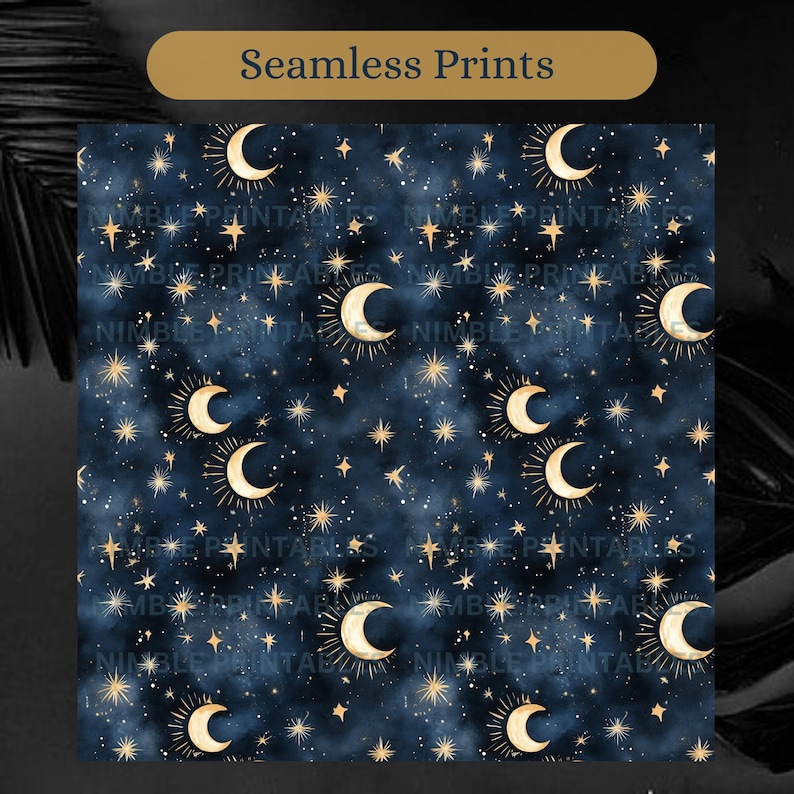Celestial Night Sky Digital Paper Pack Seamless Patter Scrapbook Paper ...