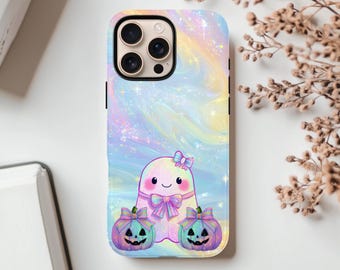 Funda para iPhone con diseño de fantasma kawaii, funda para teléfono con diseño de Halloween, accesorios para teléfono estilo gótico pastel, funda para teléfono con diseño de calabaza.