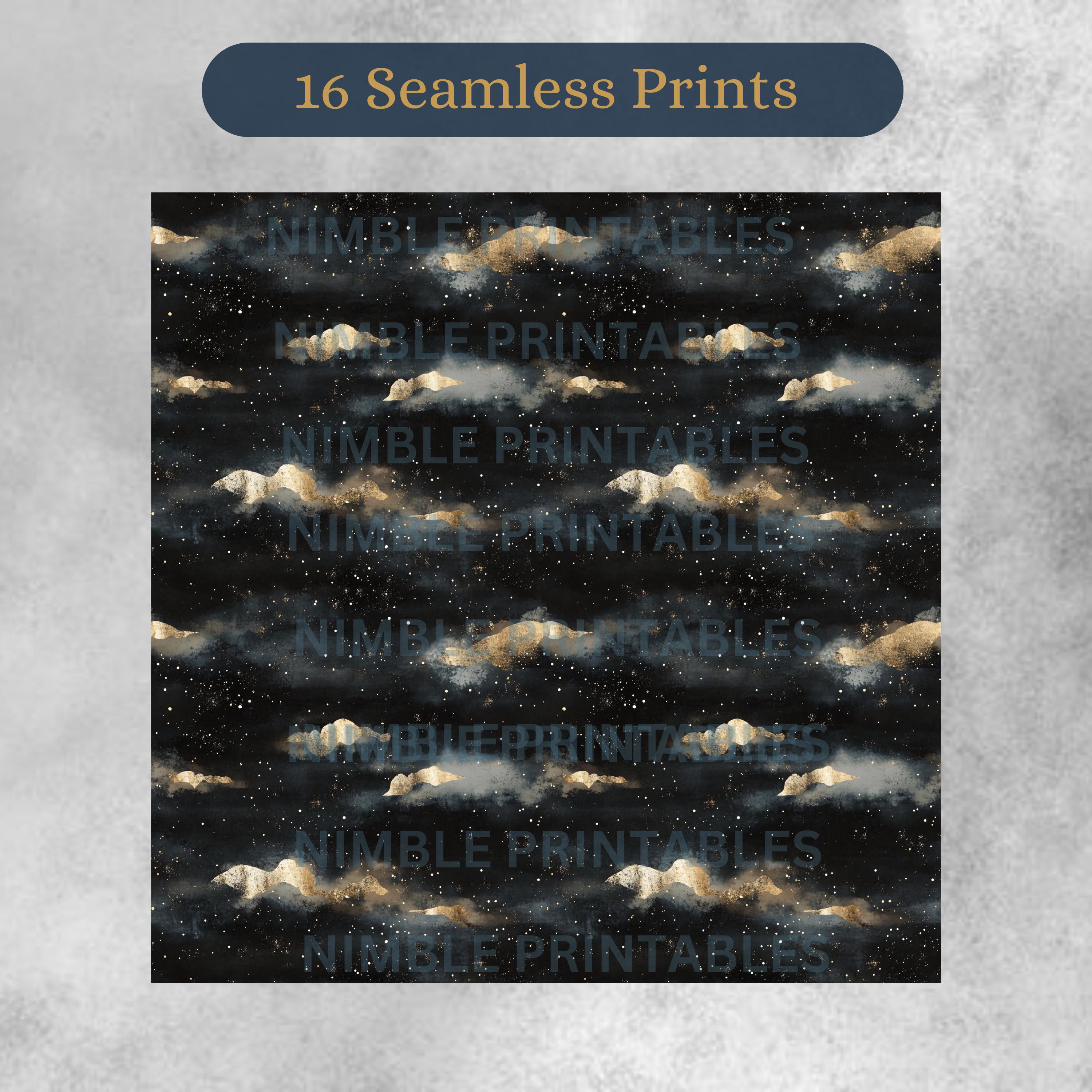 Celestial Night Sky Digital Paper Pack Seamless Patter Scrapbook Paper ...