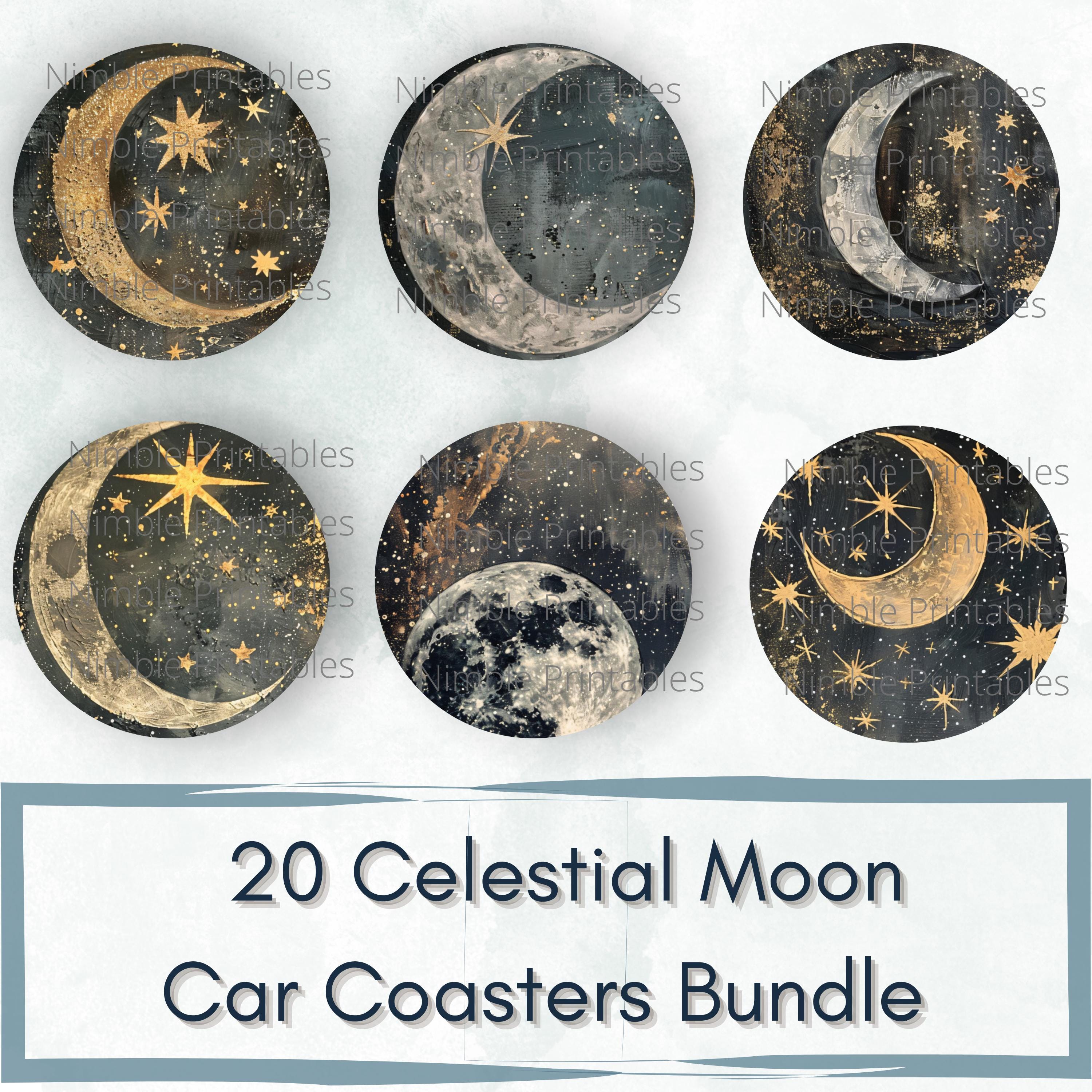 Celestial Moon Car Coaster PNG, Instant Downloads Bundle, Sublimation ...